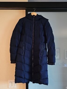 Womens Brooklyn Industries Navy Hooded Down Puffer Coat